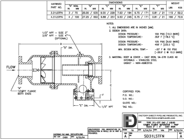 Wright-Austin Flanged 31LST Separator Outline Drawing