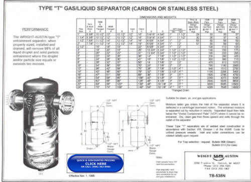 Wright-Austin Fabricated Type T Gas-Liquid Separator Drawing